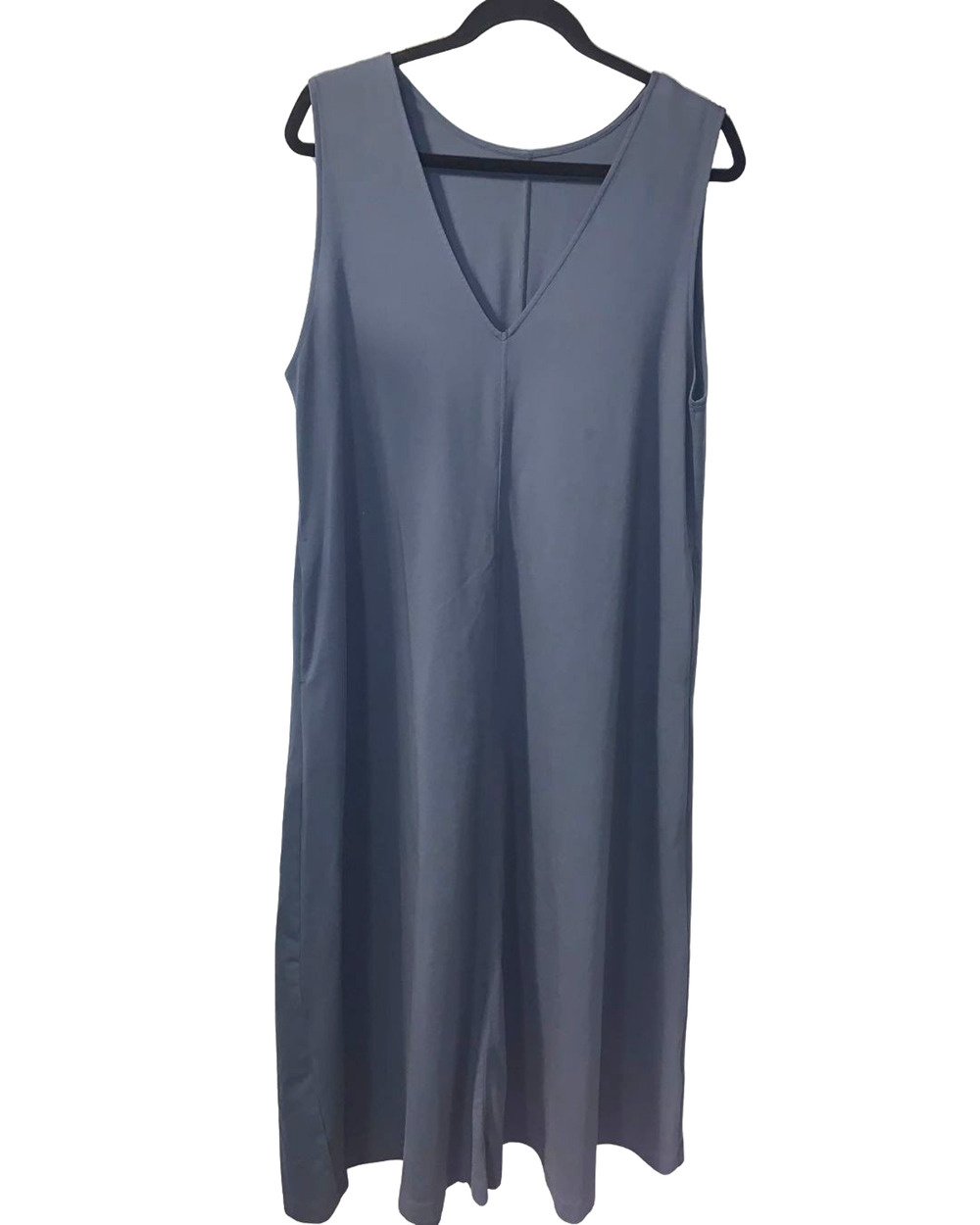 Muji Womens Lagenlook Maxi Sundress Size L Slate Blue Cotton Blend Travel Summer